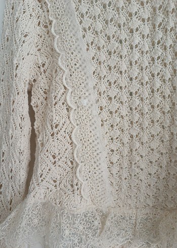 Dantel Detaylı Bej Bohem Triko Kazak - Görsel 6