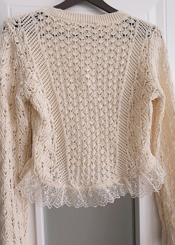 Dantel Detaylı Bej Bohem Triko Kazak - Görsel 5