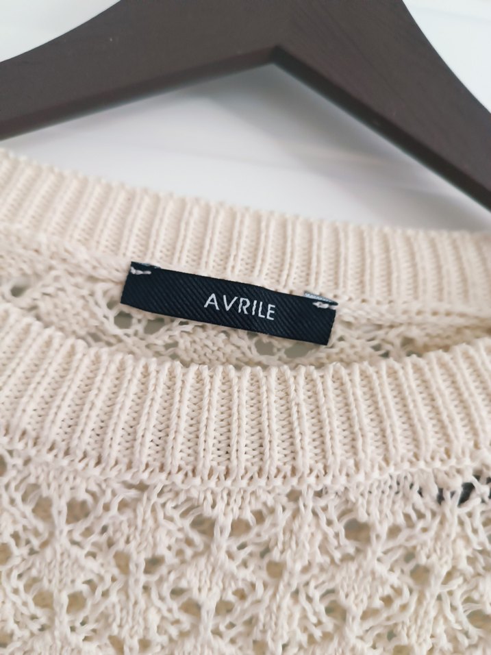 Dantel Detaylı Bej Bohem Triko Kazak - Görsel 4