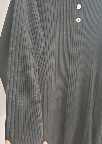 Düğmeli Siyah Uzun Triko Elbise - Görsel 2