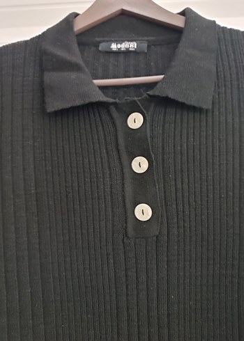 Düğmeli Siyah Uzun Triko Elbise - Görsel 4