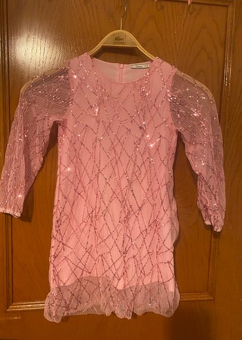 Pembe Payetli Nakışlı Kız Elbisesi