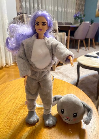 Gri Peluş barbıe Oyuncak Tavşan - Görsel 2