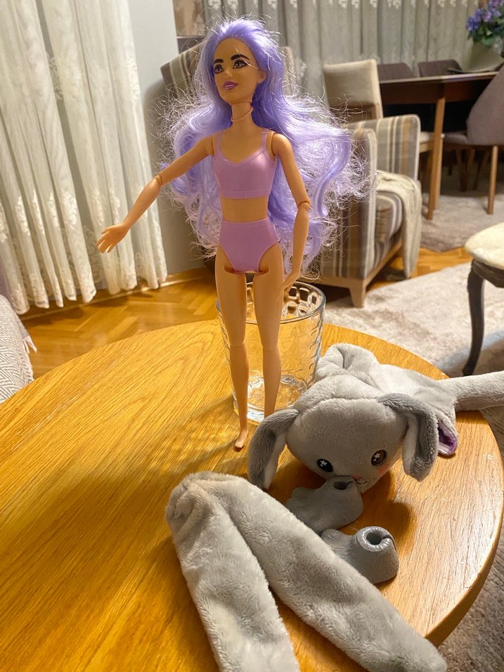 Gri Peluş barbıe Oyuncak Tavşan - Görsel 3