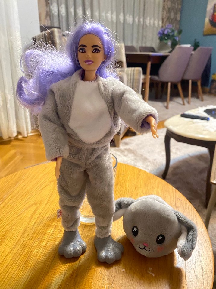 Gri Peluş barbıe Oyuncak Tavşan - Görsel 2