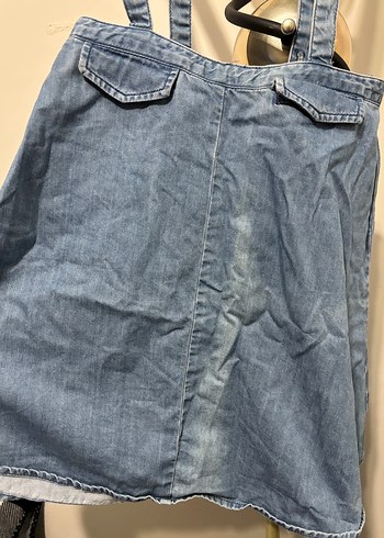 Kadın Mavi Denim Askılı Midi Tulum - Görsel 2