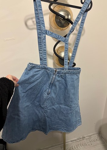 Kadın Mavi Denim Askılı Midi Tulum - Görsel 4