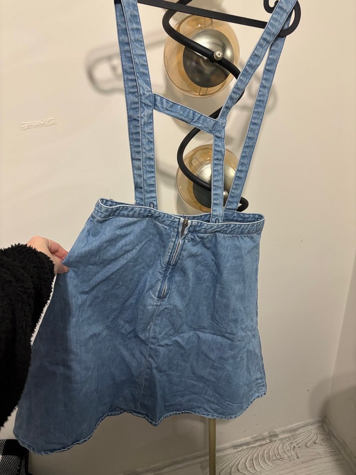 Kadın Mavi Denim Askılı Midi Tulum - Görsel 4