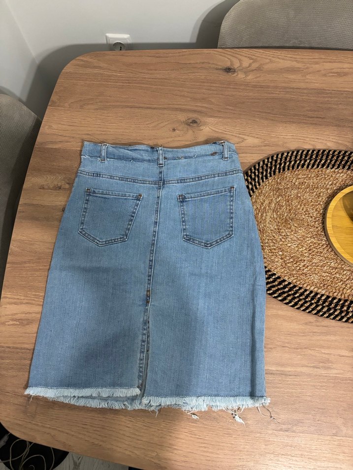 Düğmeli Mavi Midi Kot Etek - Görsel 2