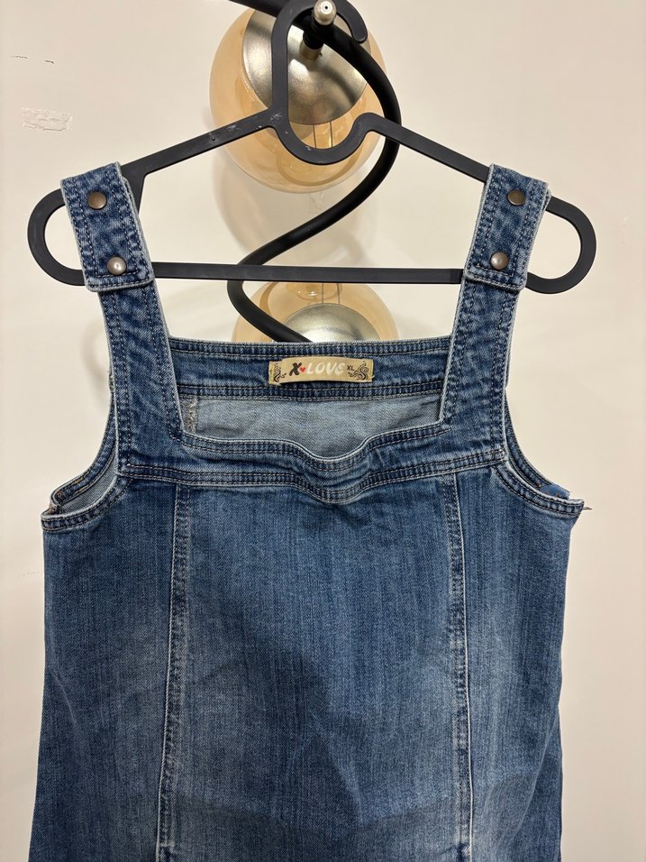 Kadın Mavi Denim Kısa Tulum - Görsel 2