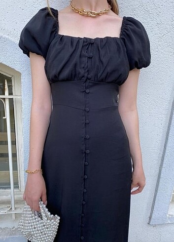 Zara Siyah Midi Elbise 
