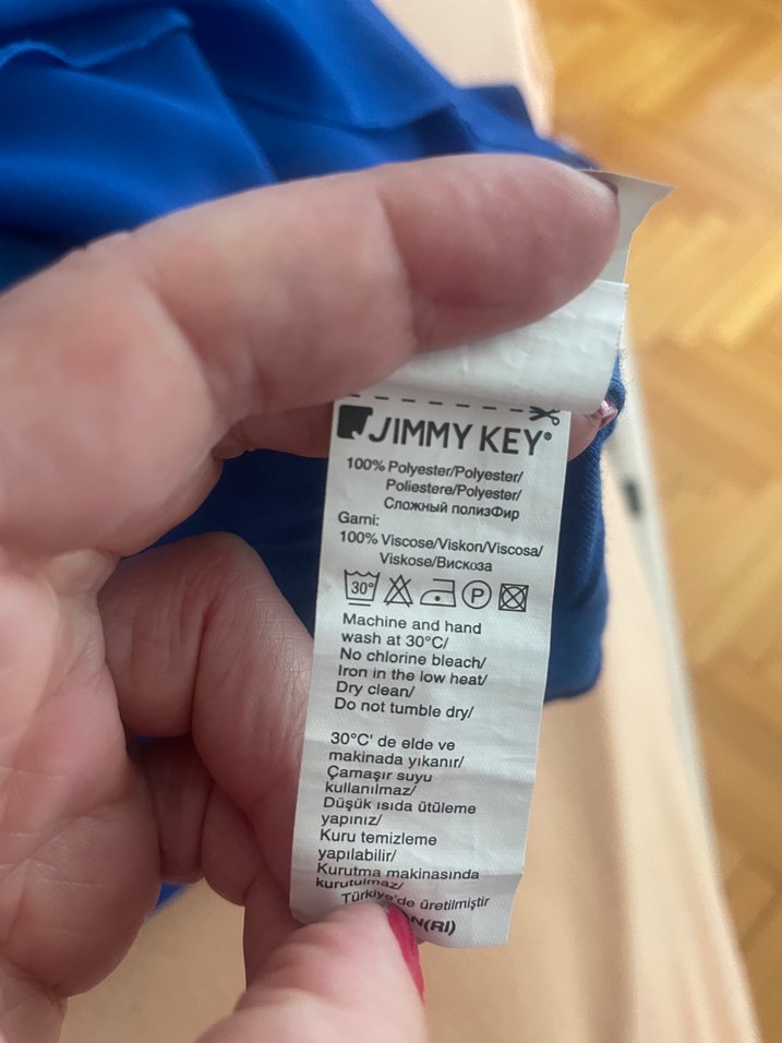 Mavi Saten Kadın Bluz, Kısa Kollu, Salaş - Görsel 5