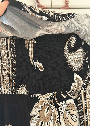 Siyah Desenli Uzun Bohem Straplez Elbise - Görsel 7