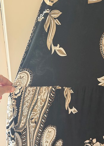 Siyah Desenli Uzun Bohem Straplez Elbise - Görsel 9