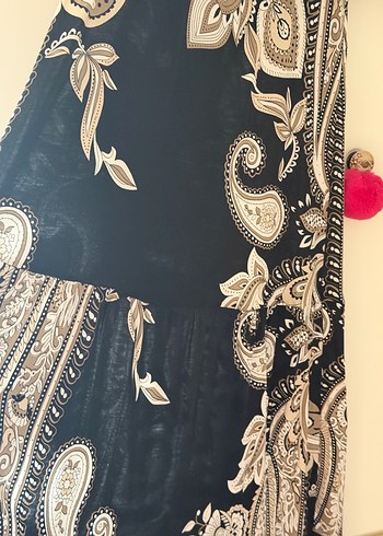 Siyah Desenli Uzun Bohem Straplez Elbise - Görsel 6