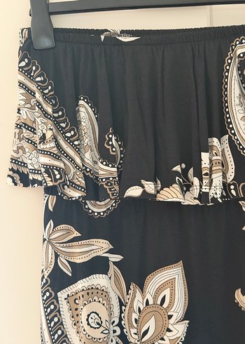 Siyah Desenli Uzun Bohem Straplez Elbise - Görsel 4