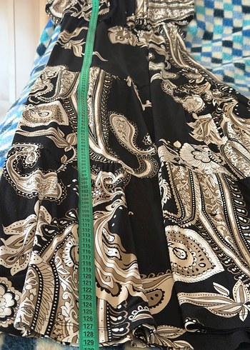 Siyah Desenli Uzun Bohem Straplez Elbise - Görsel 10