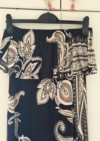 Siyah Desenli Uzun Bohem Straplez Elbise - Görsel 5