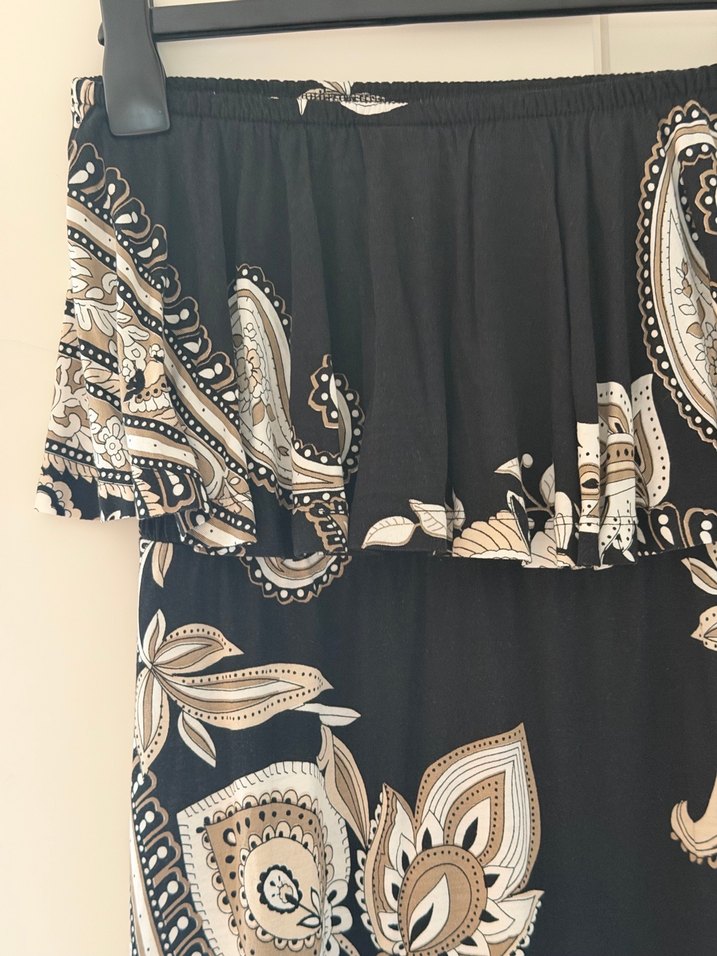 Siyah Desenli Uzun Bohem Straplez Elbise - Görsel 4