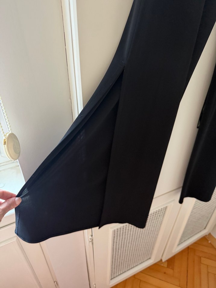 Siyah Kadın Salaş bol paça Kumaş Pantolon - Görsel 2