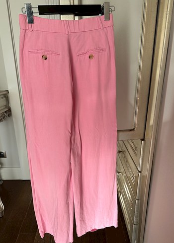 xs Beden pembe Renk Pembe Keten Kadın Pantolon Zara