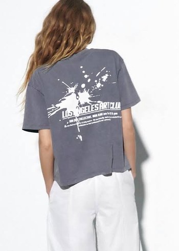 Zara Gri Oversize Kadın Tişört