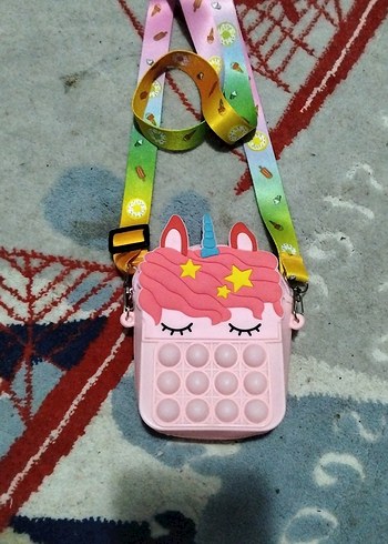 Pembe Unicorn Desenli Pop It Çanta