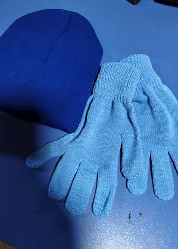 Mavi Erkek Çocuk Triko Eldiven ve Bere Seti - Görsel 2