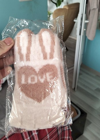 Pembe Baskılı Örgü Kız Eldiveni - Görsel 3