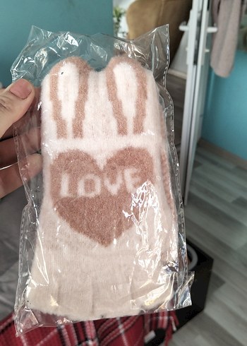 Pembe Baskılı Örgü Kız Eldiveni - Görsel 5