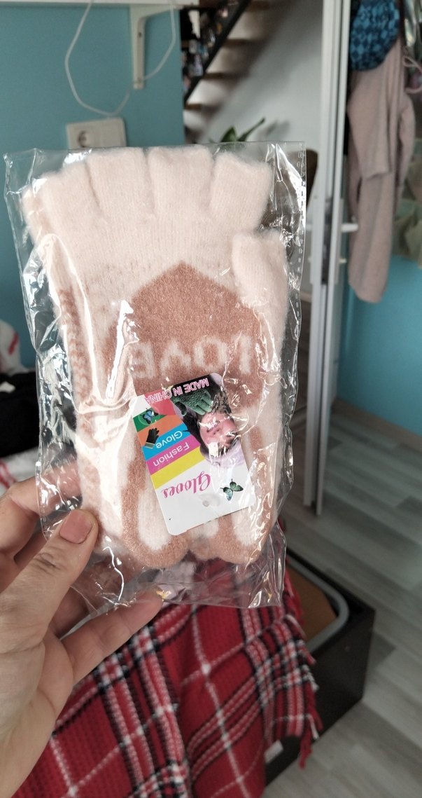 Pembe Baskılı Örgü Kız Eldiveni - Görsel 2