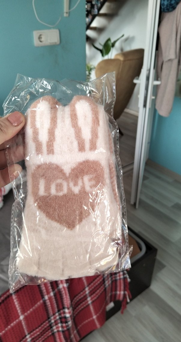 Pembe Baskılı Örgü Kız Eldiveni - Görsel 3