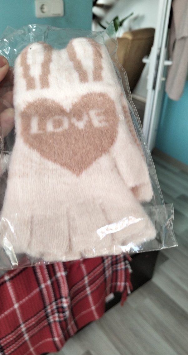 Pembe Baskılı Örgü Kız Eldiveni - Görsel 4