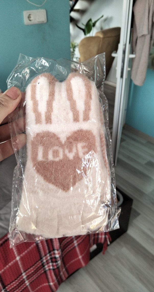 Pembe Baskılı Örgü Kız Eldiveni - Görsel 5