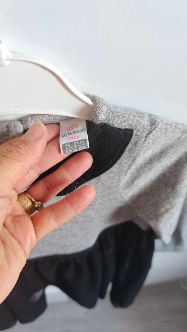 Gri Tül Detaylı Uzun Kollu Kız Elbise - Görsel 2