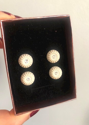 4lü Beyaz taşlı vintage düğme - Görsel 4