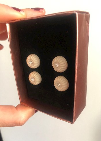 4lü Beyaz taşlı vintage düğme - Görsel 2