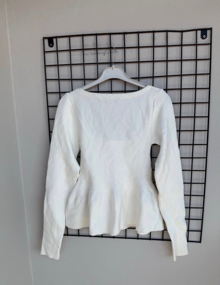 Beyaz Triko Uzun Kollu Kadın Bluz - Görsel 2
