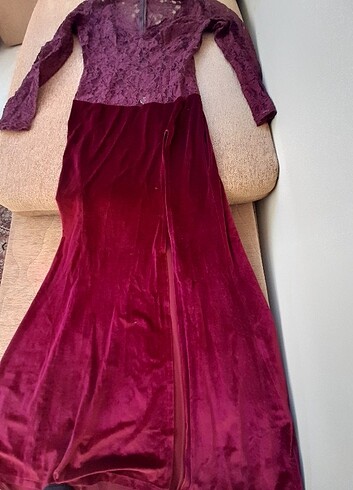 38 Beden Kadife bordo dantelli abiye