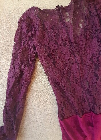 38 Beden bordo Renk Kadife bordo dantelli abiye