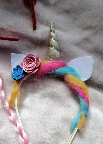 Renkli unicorn  ve keçeli çiçekli Çocuk Taç Seti - Görsel 3