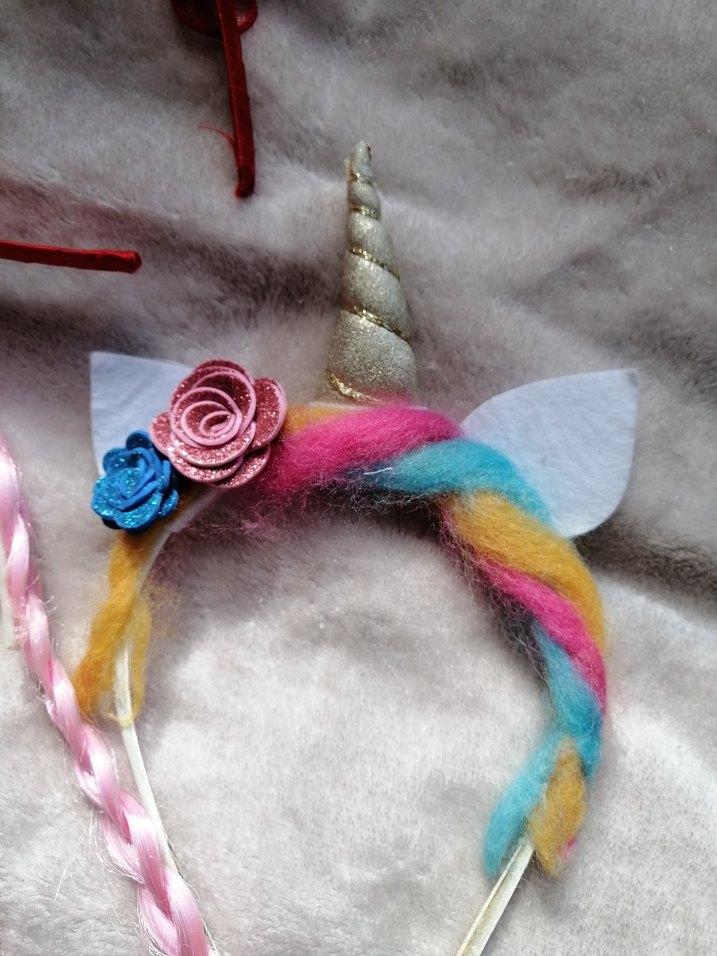 Renkli unicorn  ve keçeli çiçekli Çocuk Taç Seti - Görsel 3