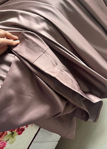 Drapeli Uzun Kollu Kahverengi Abiye Elbise - Görsel 7