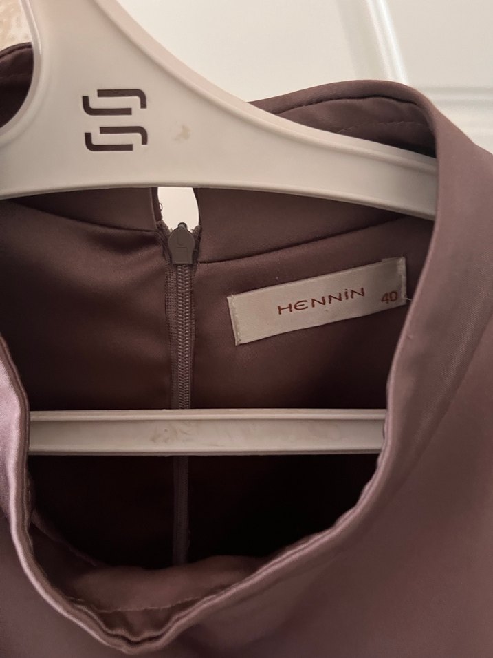 Drapeli Uzun Kollu Kahverengi Abiye Elbise - Görsel 4