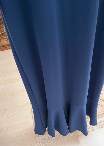 Uzun Kollu Mavi Fırfırlı Elbise - Görsel 7