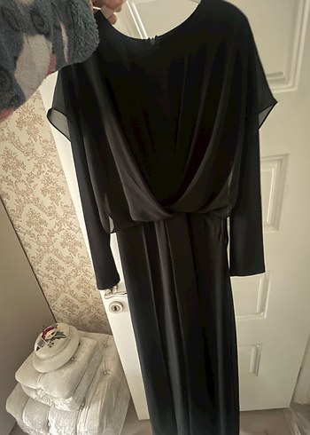 Uzun Kollu Drapeli Siyah tulum - Görsel 2