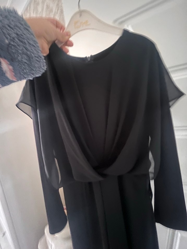 Uzun Kollu Drapeli Siyah tulum - Görsel 4