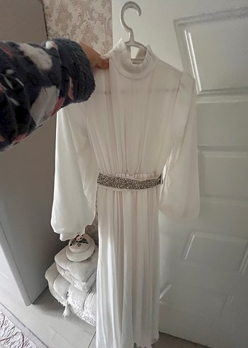 Beyaz Uzun Bohem şifon Elbise - Görsel 2