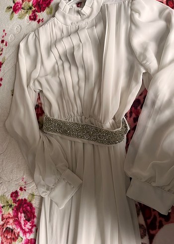 Beyaz Uzun Bohem şifon Elbise - Görsel 6