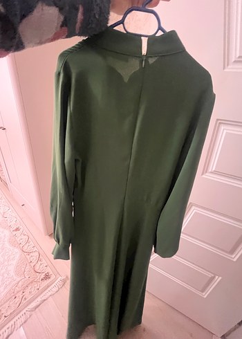 Uzun Kollu Haki Yeşil Salaş Elbise - Görsel 4